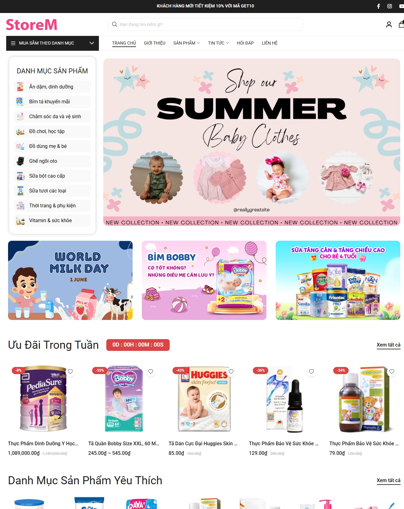 Mẫu website siêu thị đồ dùng mẹ và bé