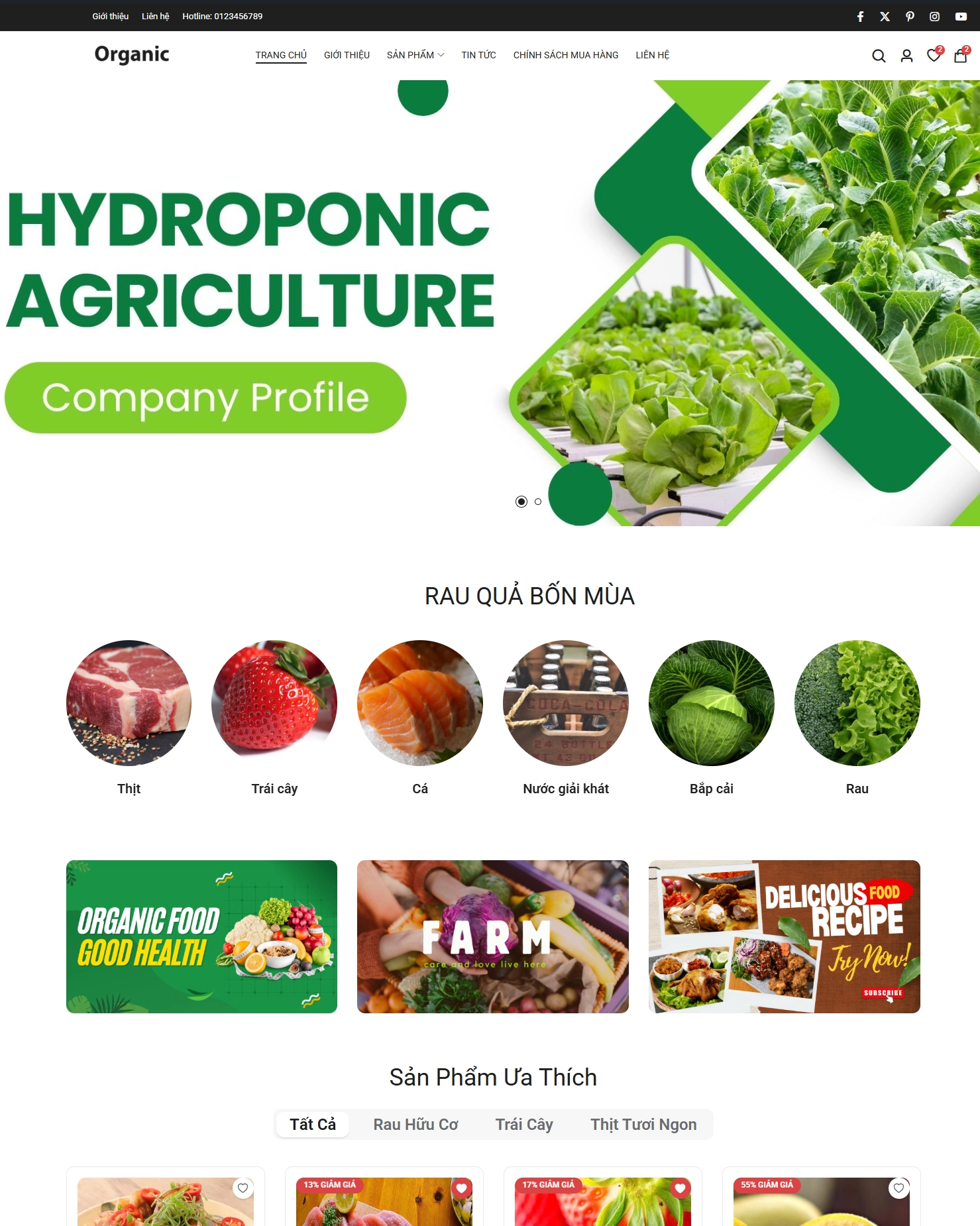 Mẫu website siêu thị thực phẩm hưu cơ