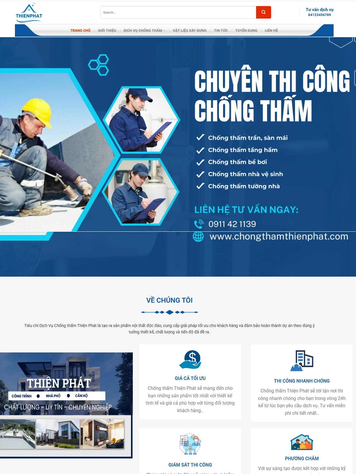 Mẫu website thi công xây dựng dân dụng
