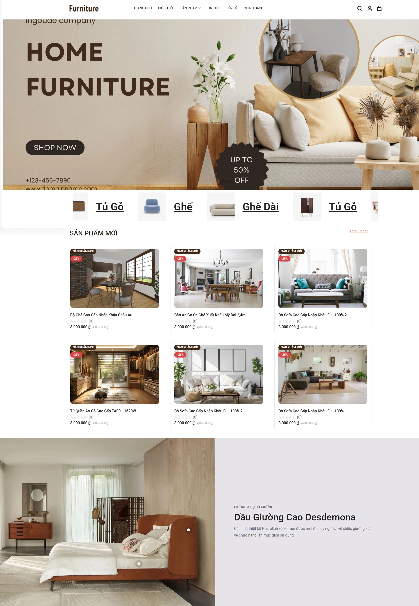 Mẫu website bán hàng nội thất